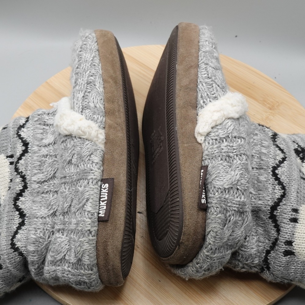 Muk Luks Womens Medium 7-8 Grey Cable Knit Sheep Slipper Boots Cozy Warm - Picture 5 of 9